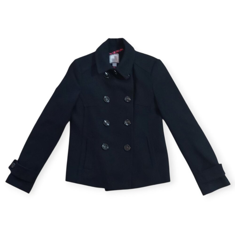 Share JCP Black Pea Coat Timeless Long Sleeve Collared Double Breast Pockets Lin